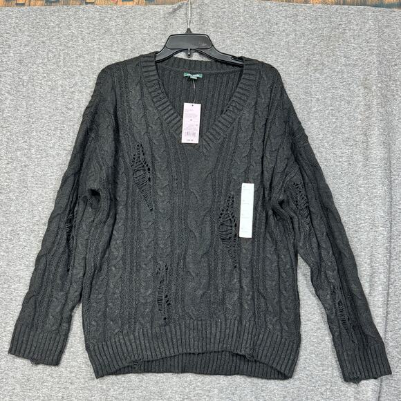 Wild Fable Womens Pullover Knit Sweater Size Medium Black Distressed V Neck New‎ - Picture 1 of 11